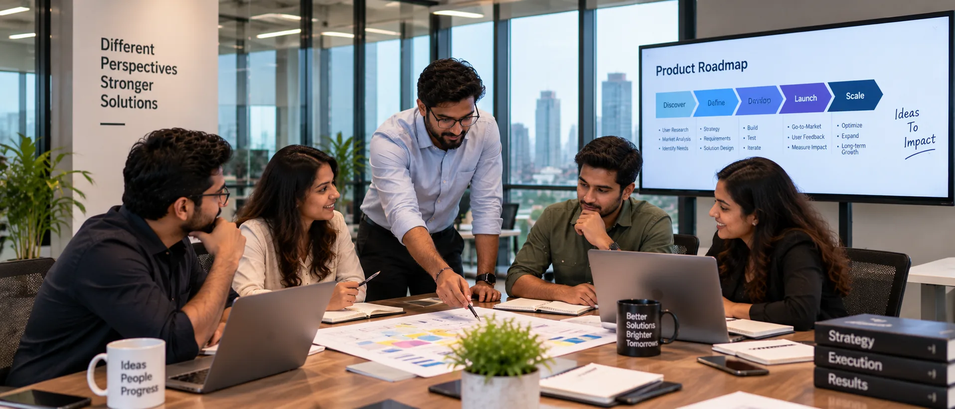 Two consultants working through a requirement on a whiteboard